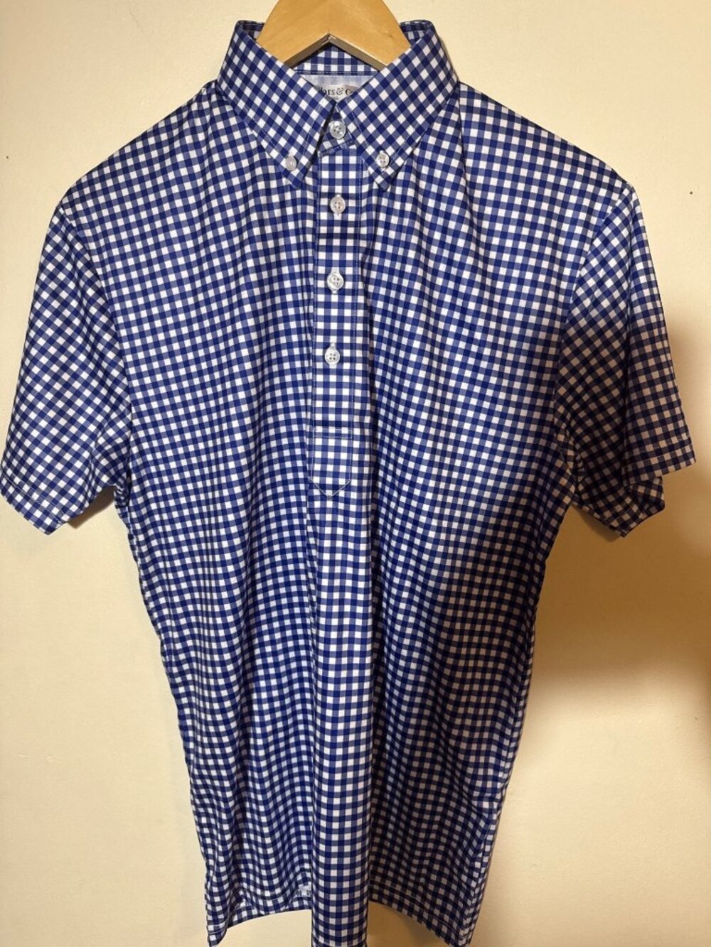 Collars & Co Blue Gingham small golf Short Sleeve Collar Polo Shirt